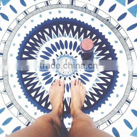 100% Cotton Reactive Printing Round Beach Towel With Tassels , Turkish towel with tassel fringe for europe market