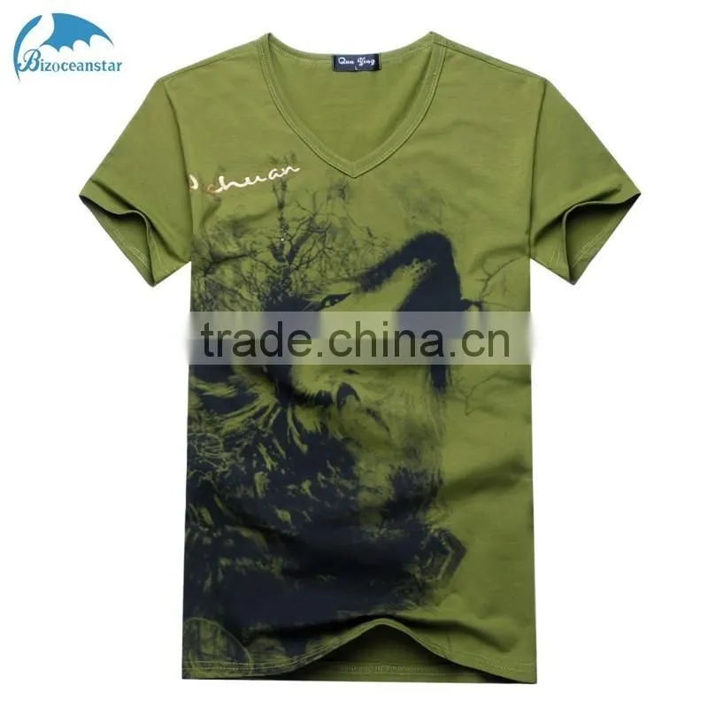 New men's short sleeve T-shirt men's v-neck Chinese wind printing men's T-shirt