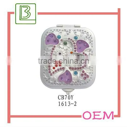 Metal Round Crystal Portable Make-up Mirror