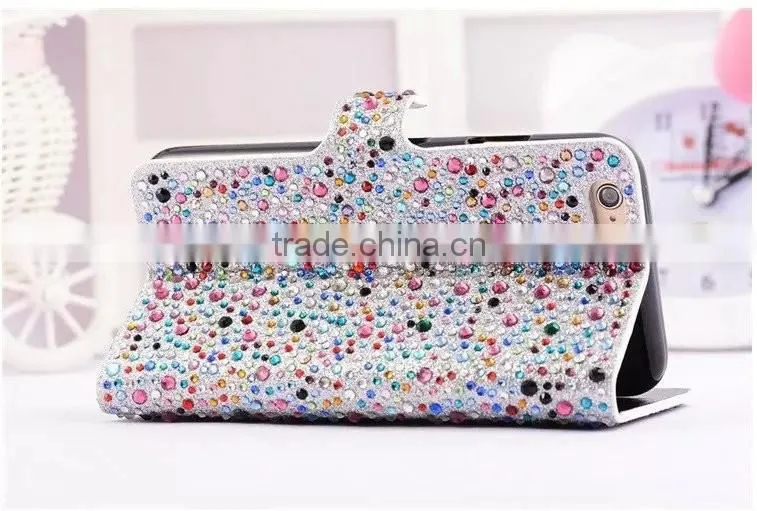 Customized Rhinestone Leather Stand Phone Case Flip Cover For Samsung Galaxy on7