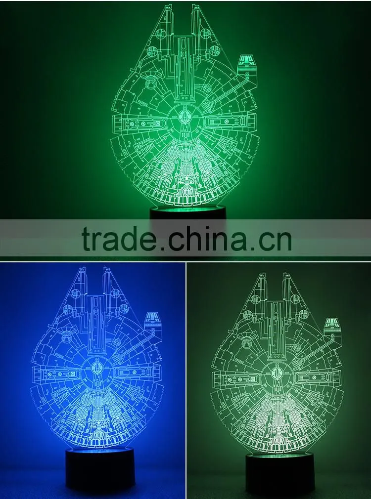 LED Holiday Lamp 3D Bulbing Light Millennium Falcon shape Light Color Changing with Touch button 3D led small Night Light