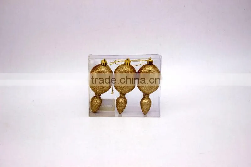 PLASTIC CHRISTMAS ORNAMENTS 3PK SANDGLASS SHAPED ORNAMENTS