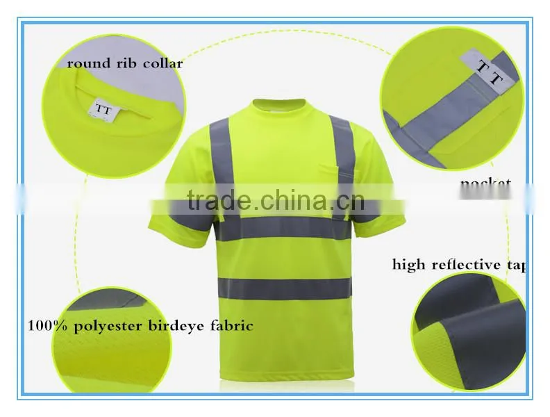 china yellow safety reflective short sleeve high visibility shirts wholesale
