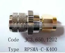 SMA reverse polarity, SMA male body with socket, crimp for LMR400 cable