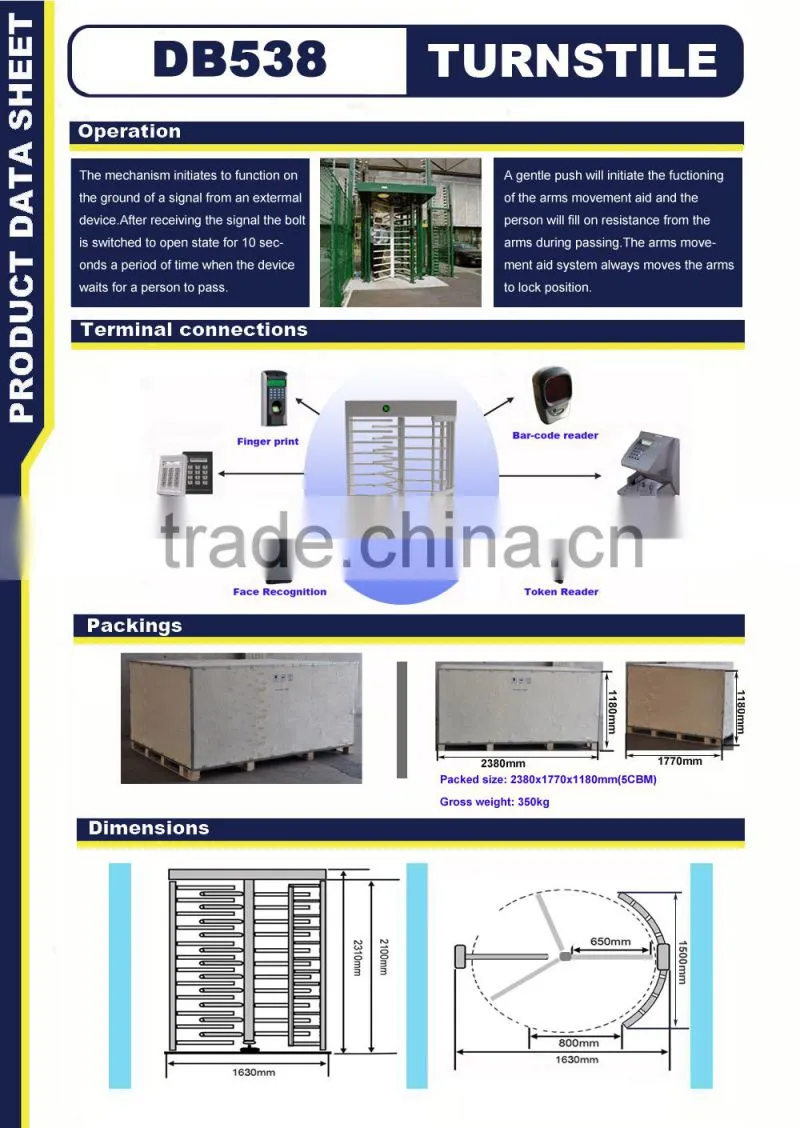 Vertical Access Control Electronic Barrier Gate Mechanism Full Height Turnstile Competitive Price