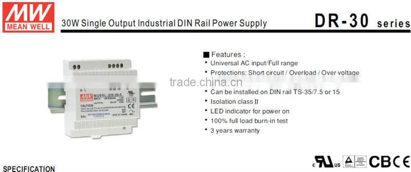 Mean well DR-30-15 30W 15V DIN Rail Power Supply 30w 15v Industrial power supply