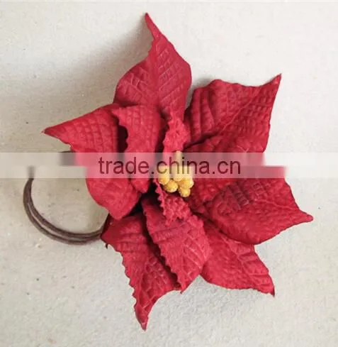 artificial flowers red fabric poinsettia napkin ring