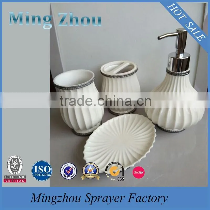 Modern ceramic Bathroom Accessories Set Holder 3 pcs : tumbler, soap dish, dispenser