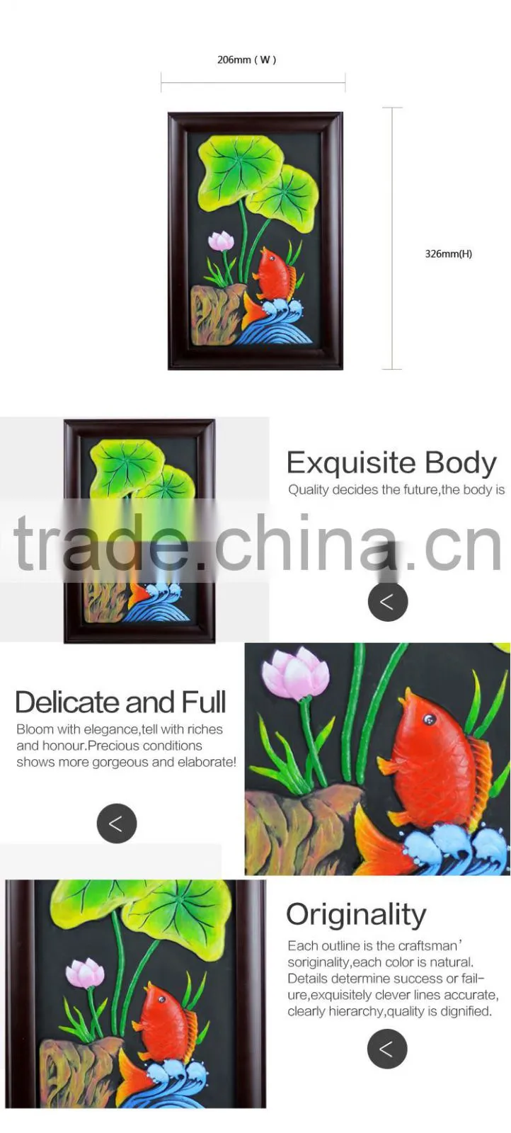 Modern Decor lotus and fish embossed wooden frame wall art decor for formaldehyde removal