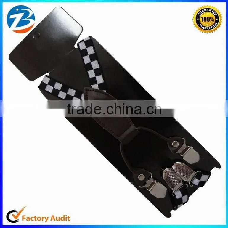 New Fashion Elastic Checker Design Kids Suspenders 4 Clips