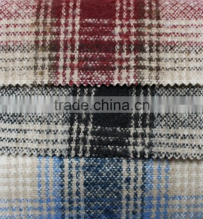 Fall winter thick scotch plaid brushed polyester acryilic blend wool fabric