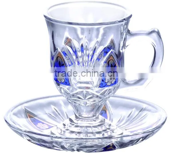 Decal tea glass cup and saucer set