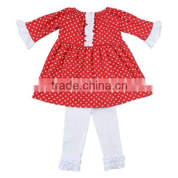 Little girls clothing Christmas costumes for kids boutique red dot and white ruffle baby girls outfits