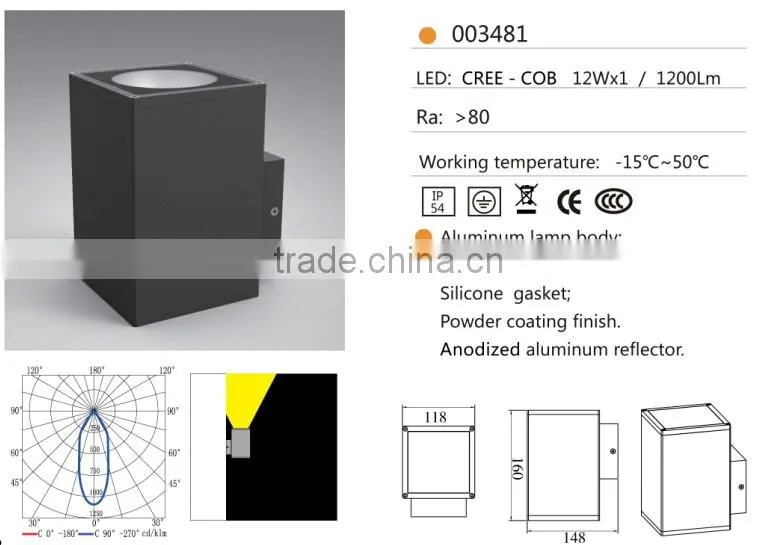 W-003482 ip54 24W aluminum indoor and outdoor wall decorative lamp,high quality led up down wall light