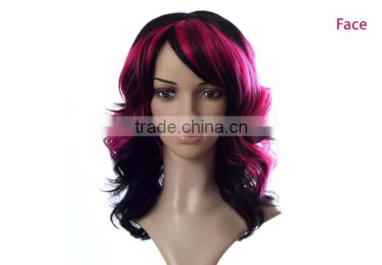 Cheap red sex mixing wig ombre synthetic lace front hair wig with bangs