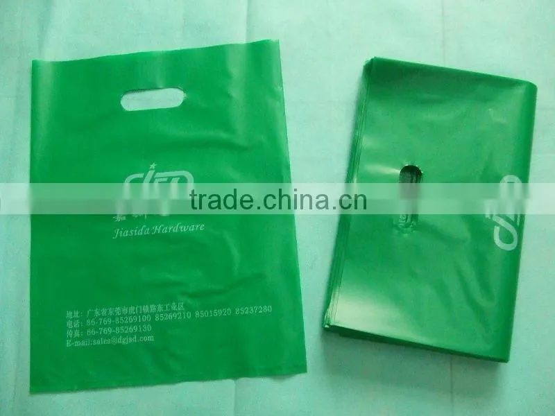 Best selling free sample hot design in Guangzhou plastic die cut carry bag