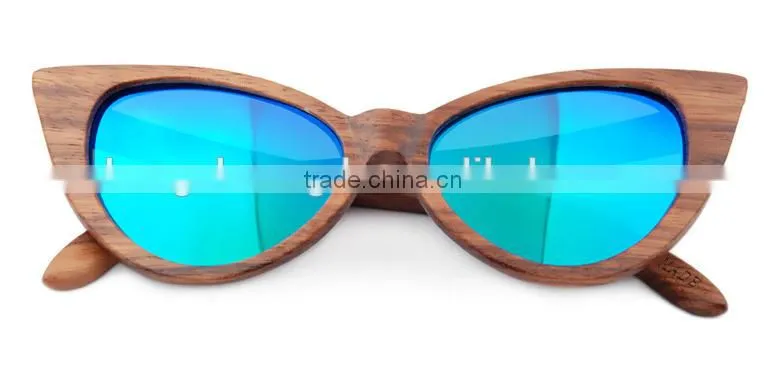 Vintage butterfly shape frame natural wood sunglasses with custom logo