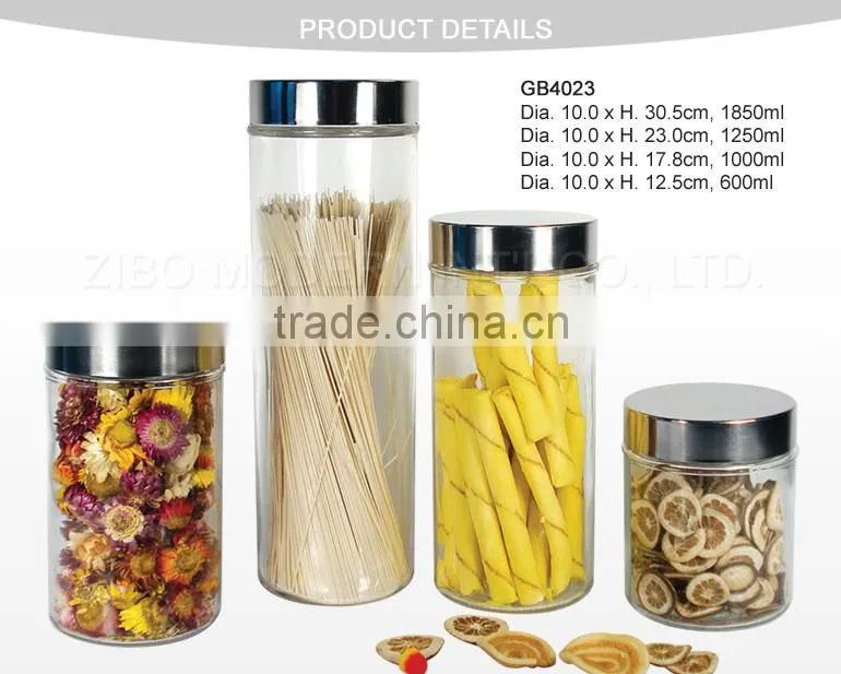 High Quality Set 4 Clear Custom Glass Jar airtight Screw Lid Canisters