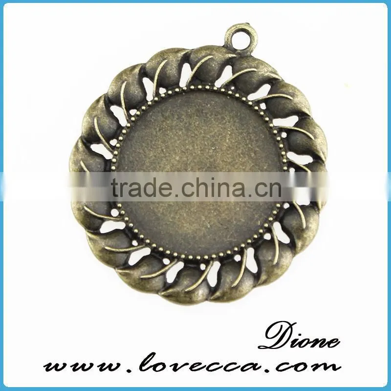 fashion round antique bronze silver gold glass CABOCHON necklace pendant setting 25mm round cameo setting