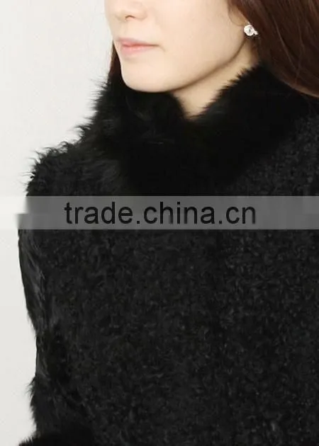 fashion lady's lamb coat for women with fur trim LC96