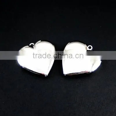 40mm silver plated brass large heart photo locket DIY pendant charm supplies 1132004