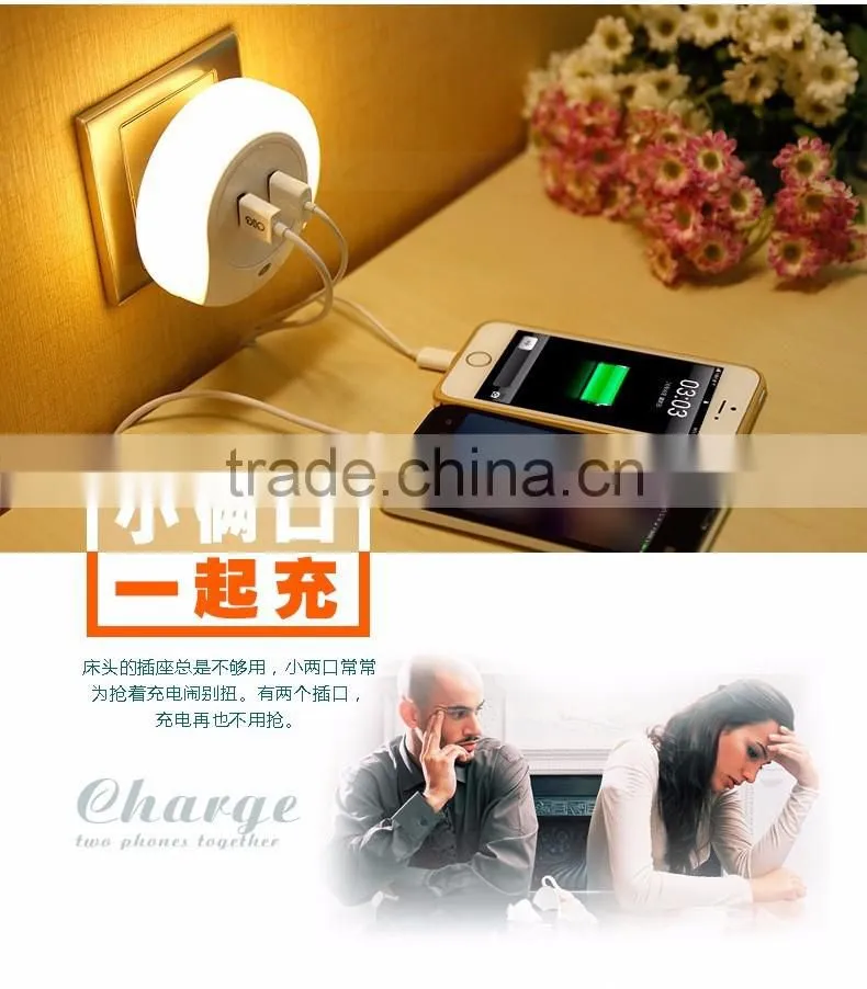 Smart Design LED Night Light with Light Sensor and Dual USB Wall Plate Charger Perfect for Bathrooms Bedrooms EU/US Plug