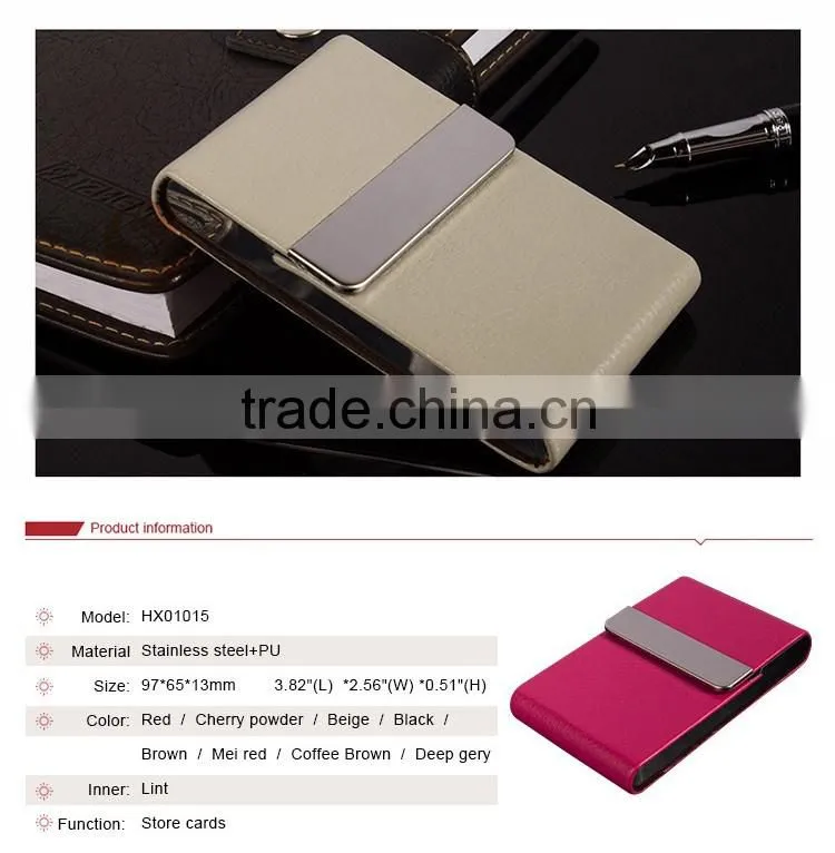 Office Unisex Magnetic llid leather bussiness name card box holder name card case organizer black and brown