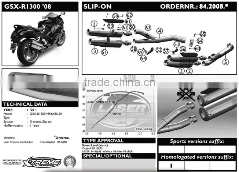 For SUZUKI GSX-R1300 2008- SM Motorcycle Exhaust Pipe LASER "X-treme" Exhaust system