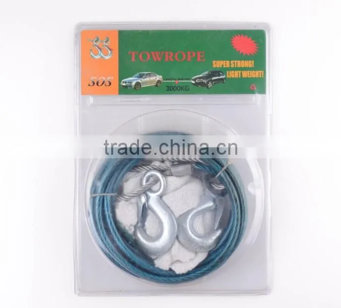 H70125 EMERGENCY STEEL TOW ROPE 10MM X 4M WITH HOOKS PLASTIC COATED STEEL CABLE VEHICLE