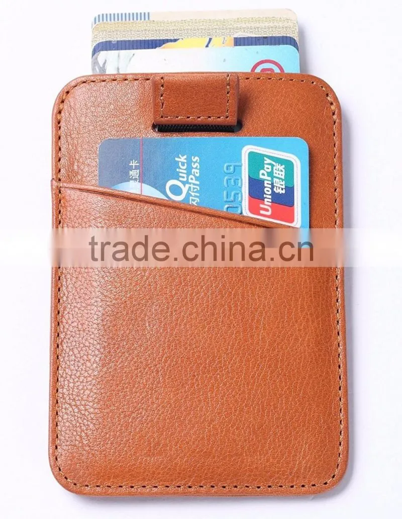 2017 RFID Blocking Premium Top Grain Leather Pull Tab Slim Card Holder Thin Minimalist Front Pocket Wallet with high capacity