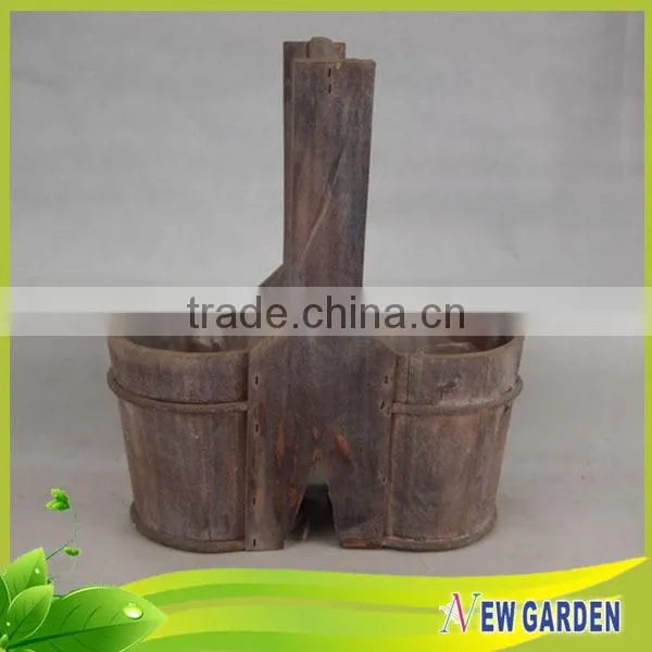 Elegant Handmade Indoor And Outdoor Wood Split Pot Planter With Handle