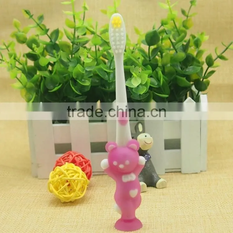High quality nylon bristle rubber handle Kid toothbrush Bring sucker