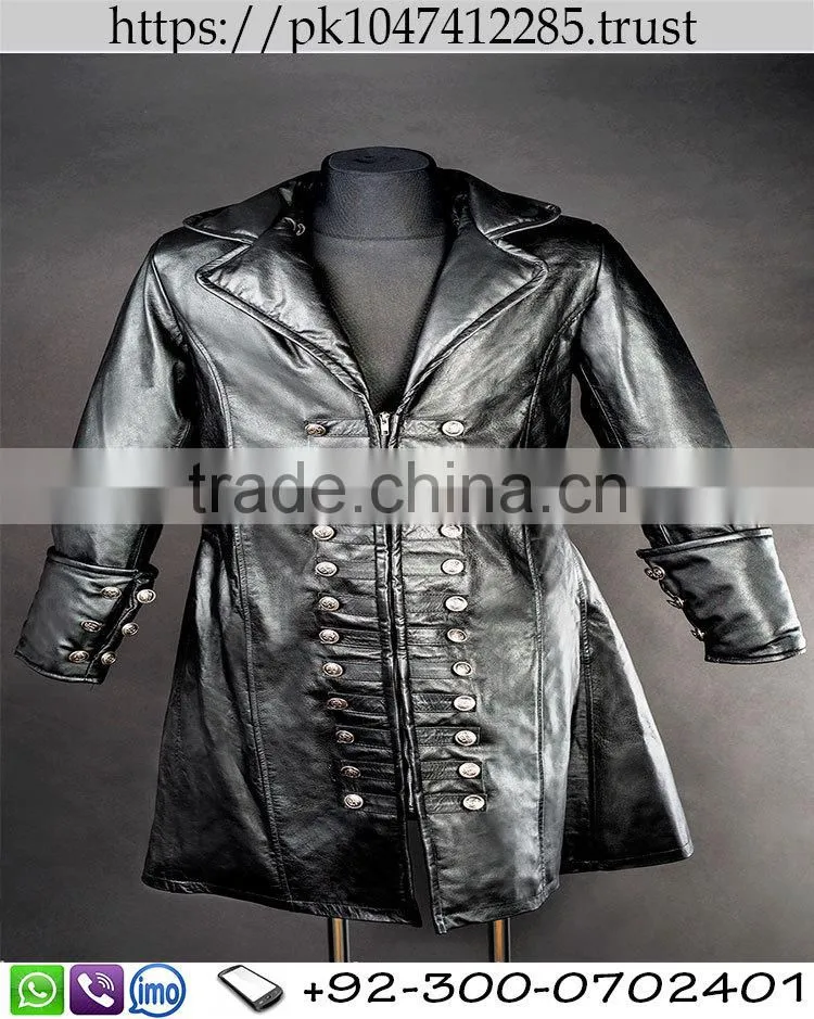DRACULA BLACK LEATHER MEN COAT/CAPTAIN COAT/GENTLEMAN'S TAILCOAT
