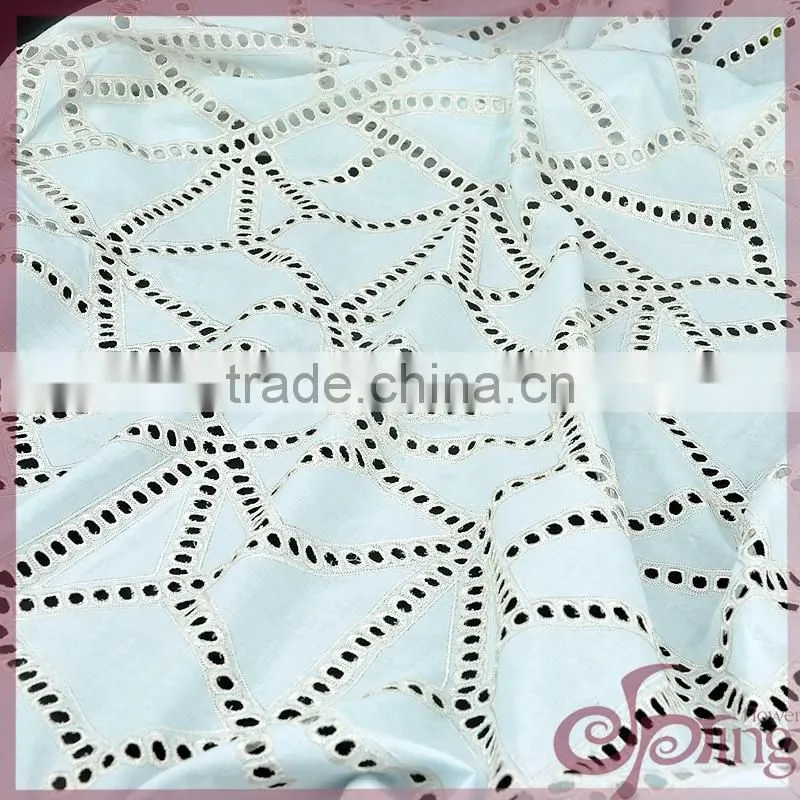 Geometric cotton embroidery fabric, hollow out embroidered metallic cotton lace fabric