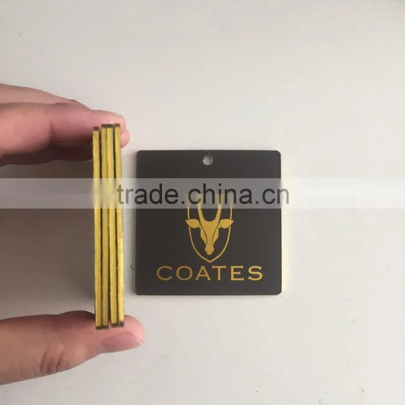 2017 custom high quality black cardboard paper hang tags with gold stamping logo