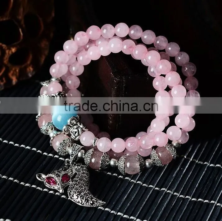 F20075N Natural Pink crystal fox bracelet lucky hand chains