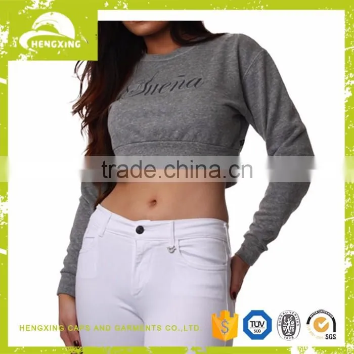 Wholesale custom blank Womens long sleeves FITTED CROP SWEATSHIRT
