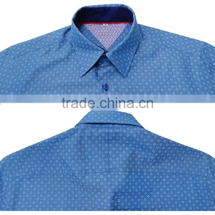 latest cut away collar contrast color dark blue dobby long sleeve shirt