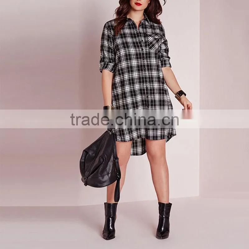Wholesale Women Long Sleeve Button Plaid Shirt Dress Ladies Plus Size Casual Shirts