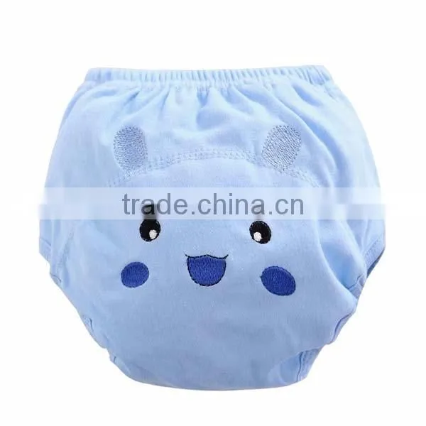 yellow color design embroidered soft cotton waterproof reusable baby cloth diaper