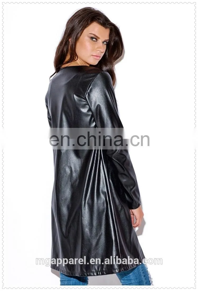autumn black perforated faux leather jacket model online wholesale