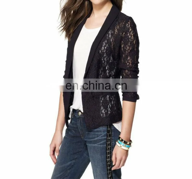 Black Stretch Lace Tuxedo Jacket - Chinese Clothing factory ( YC30008 )