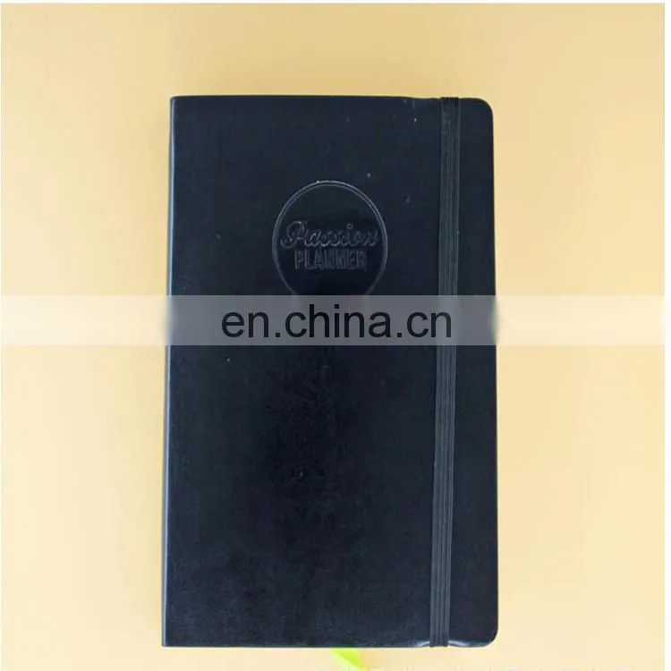 Guangzhou factory produced customized black leather cover offset paper Notebooks With Elastic Band design