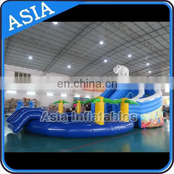 commercial giant inflatable elephant slide with pool, land amusement park