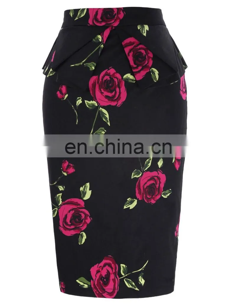 Grace Karin Occident Women's Hips-Wrapped Vintage Retro Cotton Printed Pencil Skirt CL008928-10