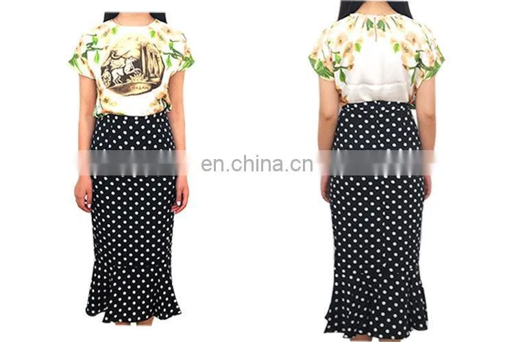 High quality cheap price latest skirt design women black and white wave point fishtail skirt