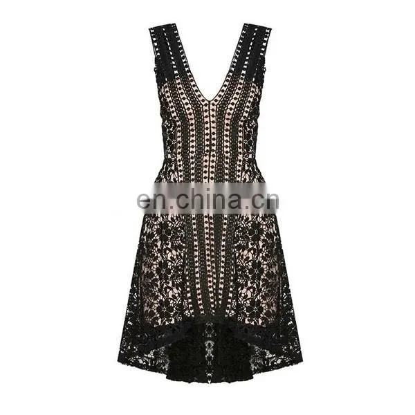 Custom Hi-Lo Hem Lace Dress Sexy V-neck Sleeveless Lace Cocktail dress