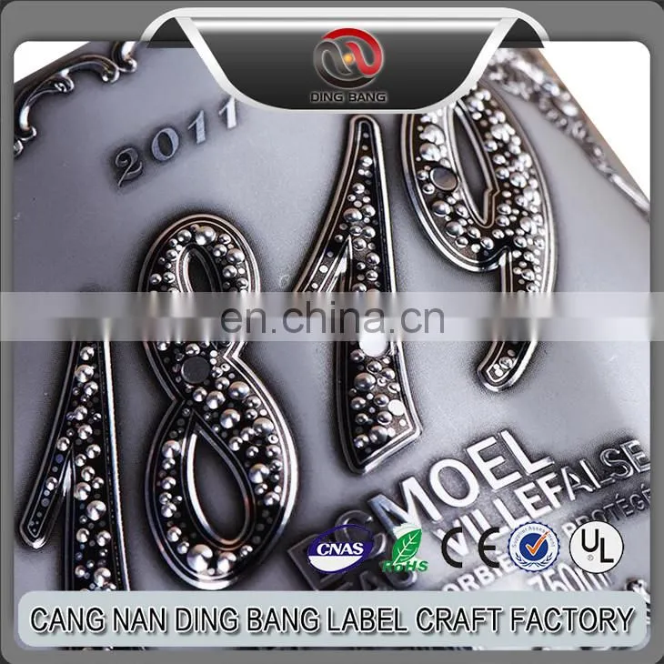 Wholesale OEM High End Custom Made 3D Europen Style And 3M Sticker Use Black Siver Classical Bended Metallic Label For Wine