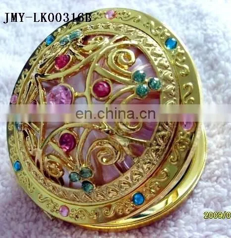 peacocks decoration gold metal pocket cosmetic mirror