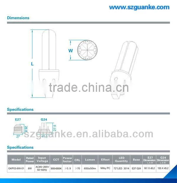 8w G23 G24 E27 led 360 degree Pl